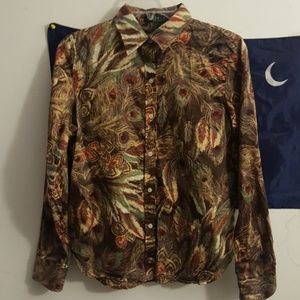 Ralph lauren womens button down print shirt petite